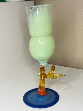 Hand Blown Art Glass Goblet Vase Murano Style Whimsical Studio Chalice Decor